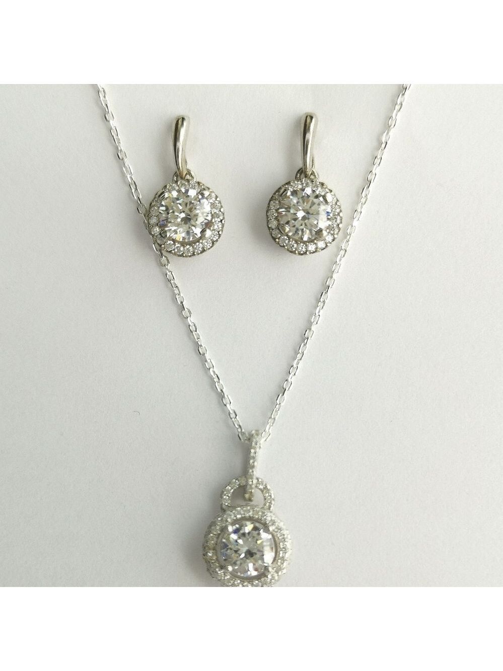 Sterling Silver CZ Necklace and Earring Set NWT